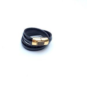 Authentic Giuseppe Zanotti Design Black Leather Wrap Bracelet